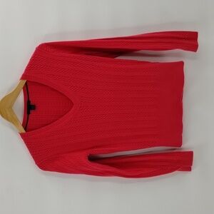 Tommy Hilfiger Cable Knit Sweater Pink Medium Vintage V Neck